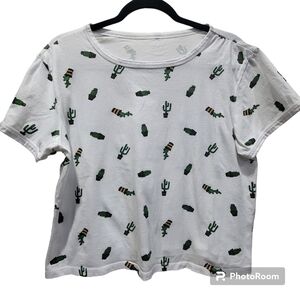 XL 100% Cotton Cactus Crop T-Shirt Soft Comfy Casual